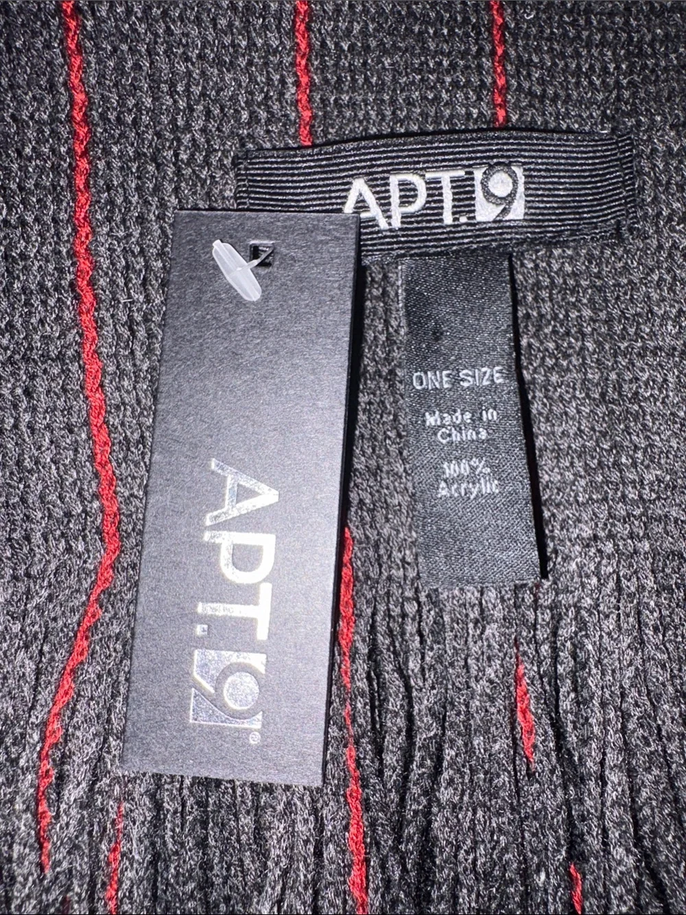 Apt. 9 Men's Gray & Black Striped Scarf with Red Pinstripes
